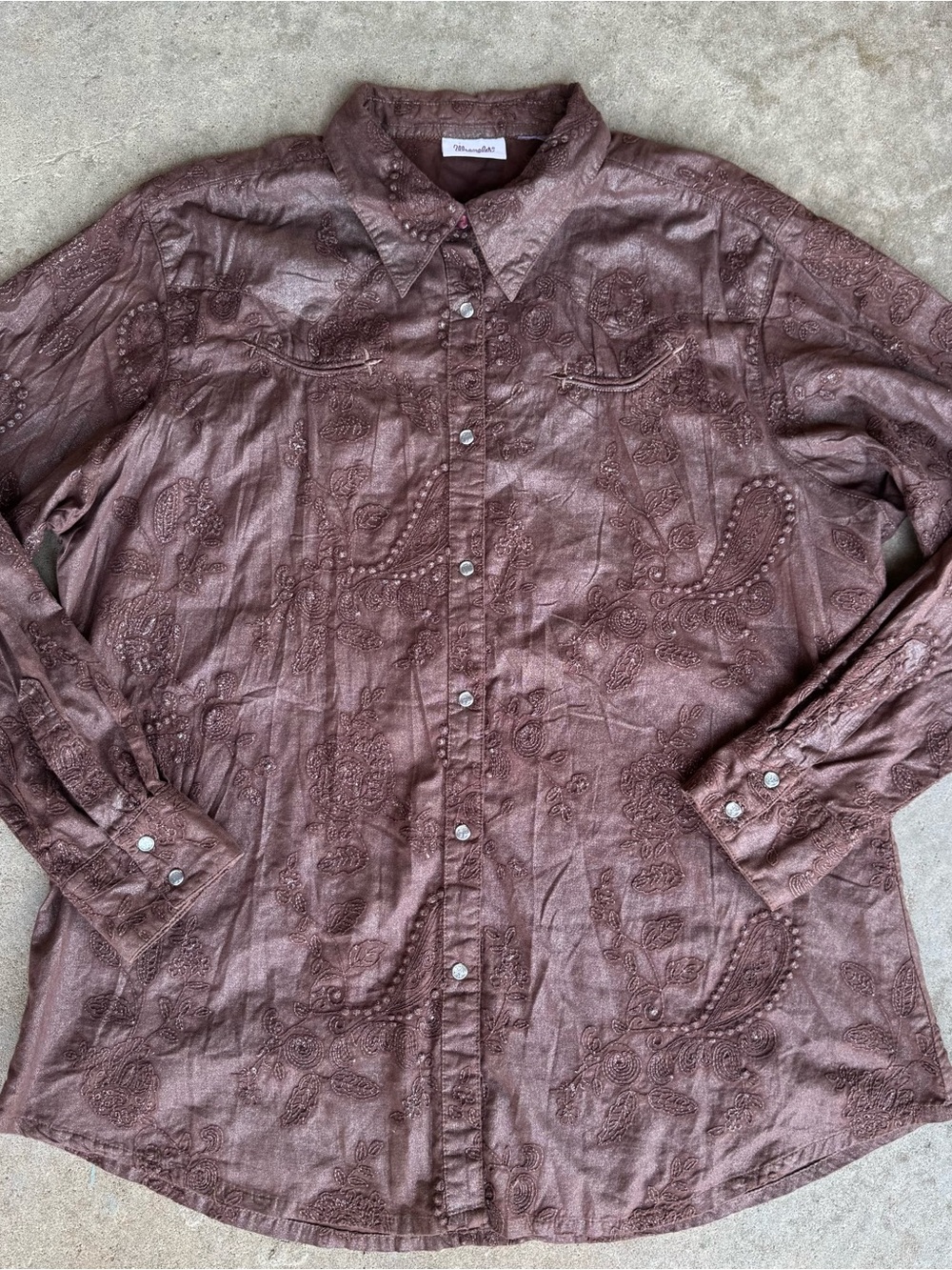 Wrangler vintage inspired Brown Embossed Paisley pearl snap Button-Down Shirt